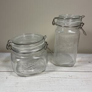Mason Craft & More Americana Vtg Style Glass Storage Jar Wire Closure Lot of 2